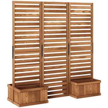 Outdoor Privacy Screen Wood Privacy Panel with 4 Planter Boxes, Raised Bed with 3 Panels, Drainage Holes, Natural
