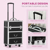 Aluminum Rolling Makeup Case, Portable Professional Cosmetic Makeup Case, Lockable Traveling Cart Trunk with Folding Trays, Swivel Wheels and Keys, Black
