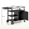 Outdoor BBQ Stand with Foldable Side Table, Stainless Steel Top, Pizza Oven Table with Wheels Hooks Shelves