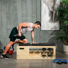 Soozier Wooden Workout Bench with Dumbbell Rack and Resistance Bands, Adjustable Incline Weight Bench for Home Gym