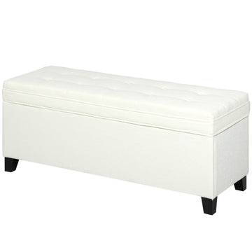 Storage Ottoman Bench, Foot Rest with Safety Hinges, 47 Inches Linen Storage Chest for Living Room, Cream White