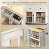 Kitchen Island with Sliding Expandable Top, Rolling Kitchen Cart with Drawers, Cabinets & Spice Rack, White