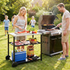 Outdoor Grill Cart with Stainless Steel Top, Three-Tier Pizza Oven Stand, BBQ Cart on Wheels, Black