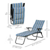 Foldable Lounge Chair, Reclining Patio Sun Lounger with 6-Position Adjustable Back, Blue and White