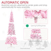 7.5 Foot Prelit Snow Flocked Artificial Christmas Tree with Pencil Shape, 700 Pine Realistic Branches, Warm White LED lights, Auto Open, Pink and White