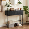 Mid-Century Entryway Table, Narrow Console Table with Storage Compartments for Behind Couch, Living Room, Black