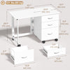 Computer Desk Foldable Top Office Desk 3 Drawers, 4 Lockable Wheels, White Wood Grain