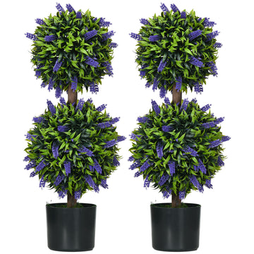 2.3ft Set of 2 Artificial Plants, Lavender Flowers Ball Trees with Pot, for Home Indoor Outdoor Decor