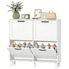 Shoe Cabinet with 4 Flip Drawers, Freestanding Narrow Shoe Storage Cabinet with Adjustable Shelves, Open Back, White