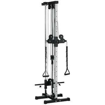 Soozier Wall Mount Cable Station, 15 Positions Adjustable Dual Pulley Machine Cable Crossover Machine Home Gym Equipment