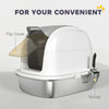 Large Stainless Steel Cat Litter Box with Lid, Enclosed Cat Litter Box with Flip Cover, Scoop