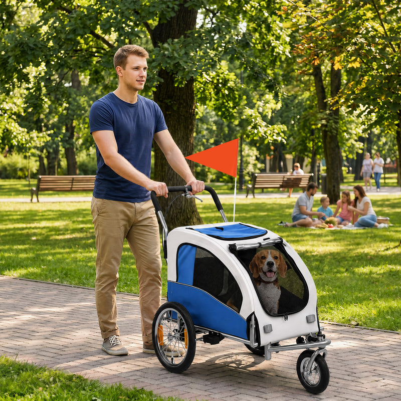Elite II Dog Bike Trailer 2-In-1 Pet Stroller Cart Bicycle Wagon Cargo Carrier Attachment for Travel with Suspension and Storage Pockets, Light Grey