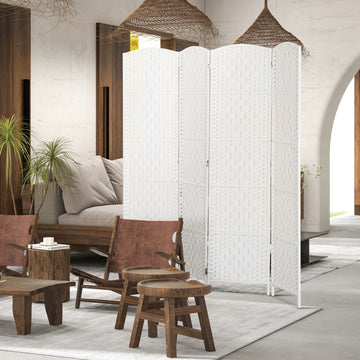 6ft Folding Room Divider, 4 Panel Wall Partition with Wooden Frame for Bedroom, Home Office, White