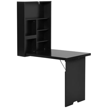 Wall Mounted Table Fold Out Convertible Desk, Multi-Functional Space Saving Computer Desk with Writing Floating Board for Students, White and Black