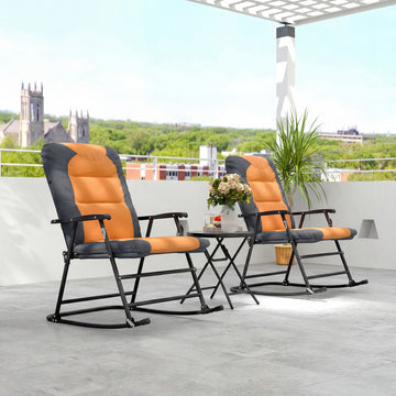 3-Piece Outdoor Foldable Rocking Chair Set, Orange