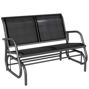 Patio Double Glider Bench Swing Chair Rocker Heavy-Duty Loveseat Outdoor Garden Rocking Bench Steel Frame Sling Fabric Seat Black