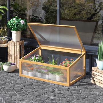 Wooden Cold Frame Greenhouse Garden Portable Raised Planter with Openable Top for Indoor, Outdoor, Flowers, Vegetables, Plants, 35.5