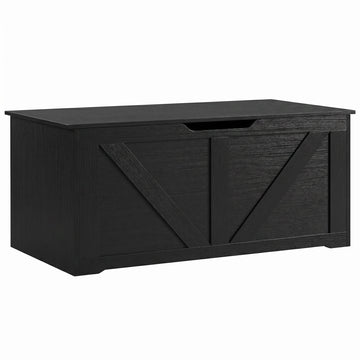 39.4 Inches Storage Chest, Storage Trunk with 2 Safety Hinges for Living Room, White Wood Grain