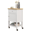 Kitchen Cart on Wheels, Rolling Kitchen Island Cart with Wood Top, Towel Rack, Drawer and Shelf for Dining Area, White