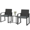 Outdoor Bistro Set, 3 Piece Wicker Patio Furniture with Mesh Seat, Glass Table, Cushions for Porch, Balcony, Grey