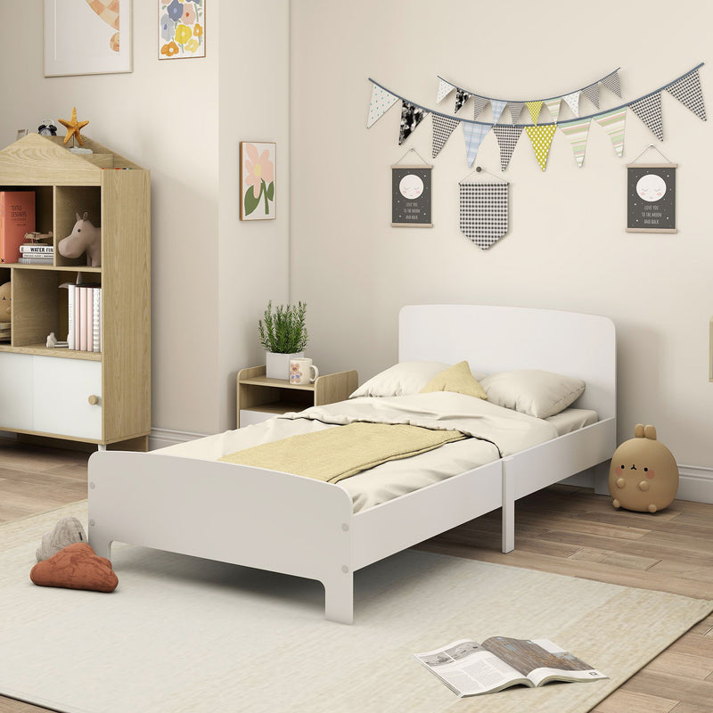Qaba Bed Frame for Girls and Boys, Bedroom Furniture, White