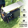 Outdoor Grill Cart with Foldable Side Table, Stainless Steel Tabletop, Pizza Oven Stand with Storage Rack, Wheels