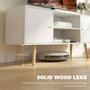 TV Stand Cabinet for TVs up to 55 Inches, Entertainment Unit with Storage Shelves and Wood Legs for Living Room, White