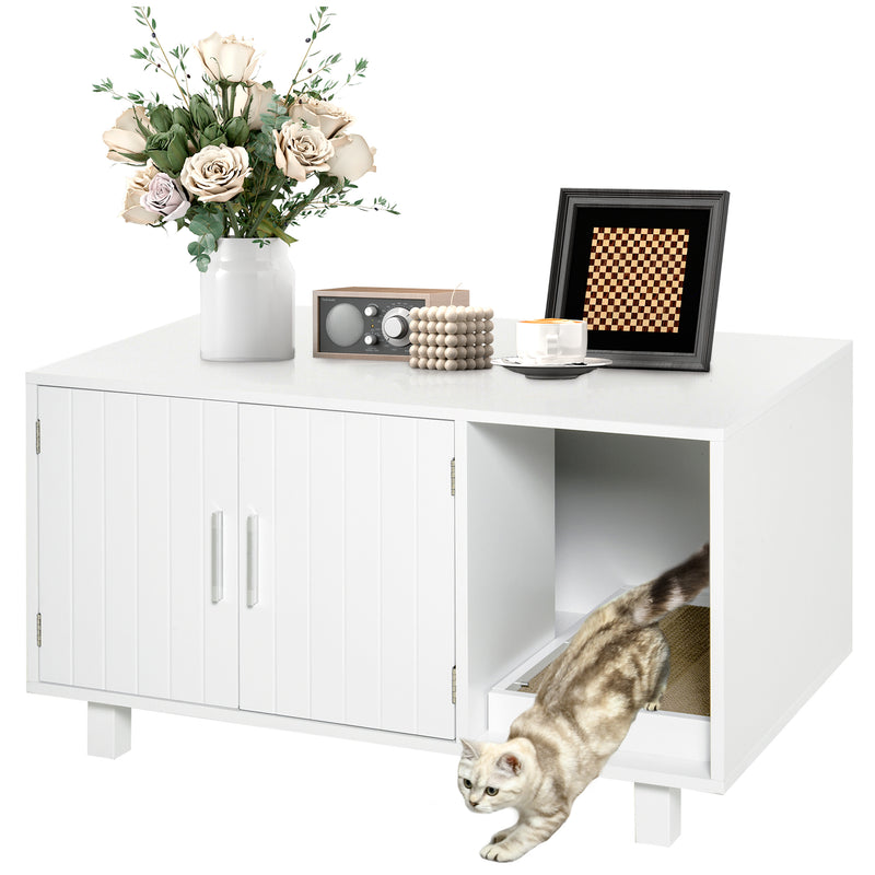 Cat Litter Box Enclosure, Hidden Litter Box Furniture, Cat House End Table Washroom with Scratching Pad