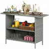 Wicker Outdoor Bar Table, PE Rattan Bar Height Patio Table with 2 Shelves, Steel Frame for Garden, Backyard