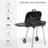 Charcoal BBQ Grill with Warming Rack & Storage Side Table, Portable Barbecue Smoker, 89 x 60 x 83 cm, Black