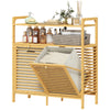 Tilt Out Laundry Hamper, Bamboo Laundry Cabinet with 2 Removable Baskets and 2-Tier Shelves for Laundry Room, Natural