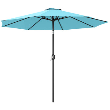 10' x 8' Round Market Umbrella, Patio Umbrella, Outdoor Parasol with Crank Handle, Tilt, Sky Blue