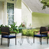 Stackable Wicker Patio Chairs Set of 2 with Removable Cushion, Armrest for Garden, Porch, Yard, Navy Blue