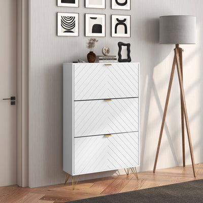 Modern Shoe Storage Cabinet with 3 Flip Drawers for 18 Pairs, Narrow Shoe Organizer for Entryway, Hallway, White