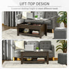 Lift Top Coffee Table with Hidden Storage Compartment and Open Shelves, Lift Tabletop Pop-Up Center Table for Living Room, Dark Walunt