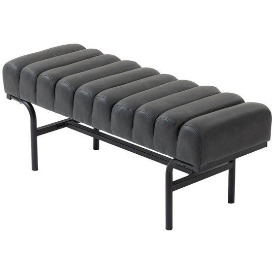 Bedroom Bench PU Leather End of Bed Bench with Cylindrical Seat and Metal Legs for Bedroom Living Room Hallway Black