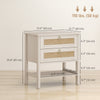 Set of 2 Boho Bedside Tables, Rattan Nightstands with 2 Drawers, Storage Shelf, End Side Tables for Bedroom, White Oak