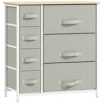 Dresser for Bedroom with 7 Drawers, Chest of Drawers with Metal Frame, Fabric Dresser for Living Room, Light Grey