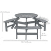 6 Person Round Picnic Table Bench Set with Umbrella Hole, Wood Patio Table with 3 Built-in Benches for Garden, Deck, Backyard, Grey