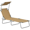 Outdoor Lounge Chair, Adjustable Folding Chaise Lounge with Sun Shade for Beach, Camping, Hiking, Brown