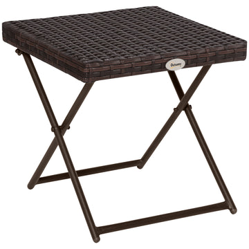 Patio Wicker Coffee Table, Outdoor PE Rattan Garden Folding Side Table, 15.75