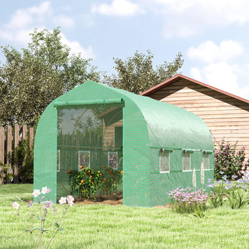 6.6' x 11' x 7' Portable Walk-In Tunnel Greenhouse, Garden Plant Growing Warm House, Outdoor Seed Flower Vegetable Growth Tent, Green