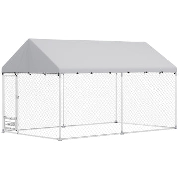 Outdoor Dog Run with Adjustable & Rotatable Bowls, Waterproof UV-Resistant Cover, Escape-Proof Lock, 13.1' x 7.5' x 7.5'