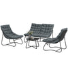 4 Piece Patio Furniture Set, Outdoor Furniture Conversation Set with Loveseat, Chairs Round Metal Table, Cushions, Grey