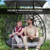 Double Wicker Egg Swing Chair with Canopy, Foldable Hanging Egg Chair with Stand Cushion Headrest