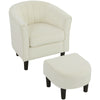 Accent Chair Modern Upholstered Living Room Chair with Ottoman and Pocket Spring Cushion Cream White