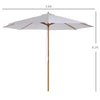 10' x 8' Bamboo Wooden Round Market Patio Sun Umbrella, Garden Parasol, Outdoor Sunshade Canopy, White