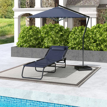 Folding Lounge Chair, Adjustable Chaise Lounge with Headrest, Reclining Lounger Cot for Camping, Hiking, Dark Blue