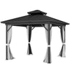 10' x 12' Hardtop Gazebo, Sun Shelter with Double Tier Metal Roof, Mosquito Netting, and Hanging Hook, Dark