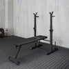 Soozier Adjustable Weight Bench, Foldable Bench Press with Barbell Rack and Dip Station for Home Gym, Strength Training Multiuse Workout Bench, Black